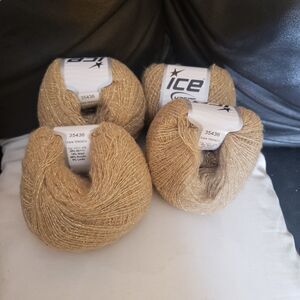 NEW Ice yarns metallic lurex @ 445 yds 4 skeins Golden color KNIT CROCHET